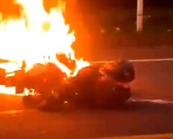 Biker killed in fiery accident