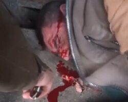 Bloody and painful interrogation of captured soldier