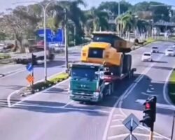 Dump truck crushes cabin, kills two people