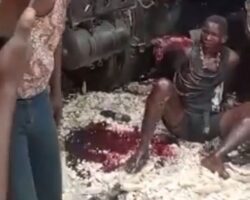 Head-on collision between two trucks in Africa