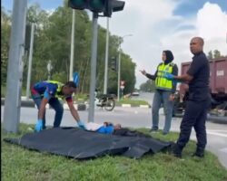 Moped rider crashes into turning truck