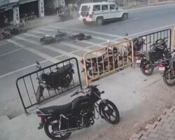 Motorcyclist falls and gets ran over by SUV