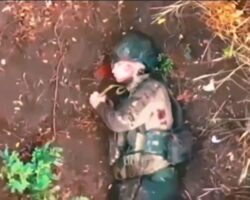 Russian soldier dying after being hit by drone