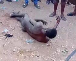 Stripped naked and burned alive for stealing