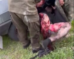 Torn Russian soldier after being hit by airstrike