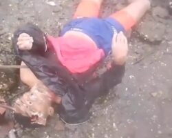 Dirty lake washed up male corpse