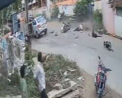 Fatal head-on collision between motorcycle and car