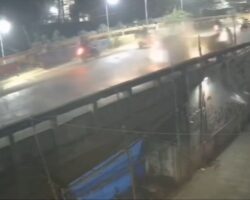 Motorcyclist sent flying off bridge in traffic accident