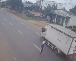 Teenager hit by truck while crossing road carelessly