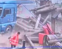 Worker crushed by metal pipes