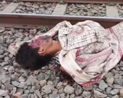 Guy dragged apart by train