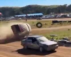 Race car driver violently ejected from his vehicle during crash
