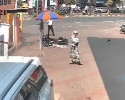Young motorcyclist crashes into gas station at high speed