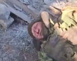 Frozen corpse of Russian soldier on front line