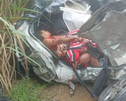 Horrific aftermath of head-on crash between car and bus