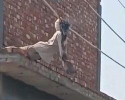Man fell head-first onto live wire