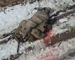 Russian military ATV after being hit by Ukrainian drone