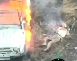 Russian soldier burned alive in military vehicle