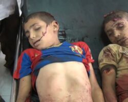 Sad aftermath of bombing of school during war in Syria