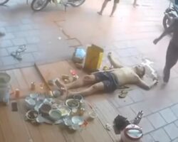 Knocked out after single hit with wooden stick