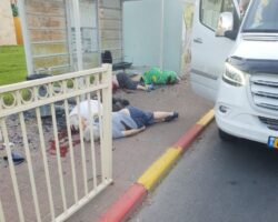 Aftermath of Palestinian terrorist attack on bus stop