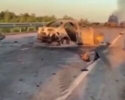Aftermath of Ukrainian drone strike on military convoy