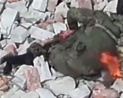 Burning body of russian soldier after drone strike