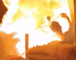 Man in flames after airstrike on hospital