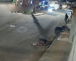 Motorcyclist loses control of his bike and is thrown into wall