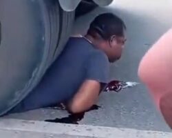 Motorcyclist smashed by truck