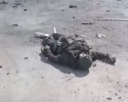 Russian robotic evacuation vehicle hit anti-tank mine
