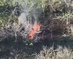 Russian soldier set on fire by Ukrainian drone strike