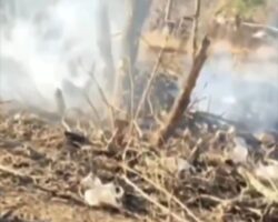 Three Russian soldiers left on fire after Ukrainian strike