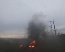 Two Russian soldiers engulfed by flames after being hit by drone