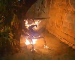 Burning man found in shopping cart
