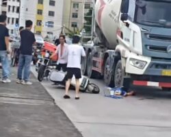 Child fell off electric moped directly under truck