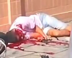 Knocked off motorcycle and shot dead