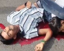 Three young men on moped crashed into tractor