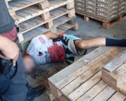 Warehouse security guard overpowered two armed robbers