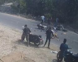 CCTV captured head-on collision between two motorcyclists