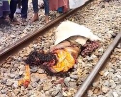 Indian woman hit and torn apart by train