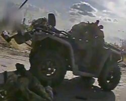 Russian soldiers on ATV hit by FPV drone