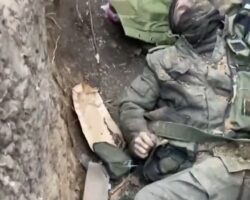 Trench filled with bodies of deceased Russian soldiers