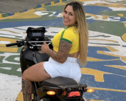 Brazilian influencer Ariane Martins crashes during motorcycle stunt