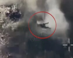 Explosion sends Russian soldier flying