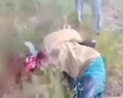 Members of Myanmar militia Warazup execute female civilian