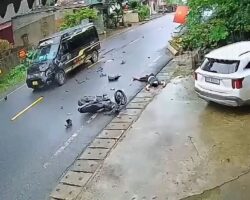 Fatal head-on collision between motorcyclist and van