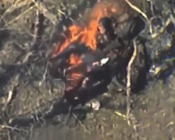 Russian soldier burns alive after drone strike