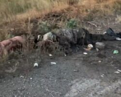 Ukrainian soldier makes disrespectful gesture toward fallen enemy