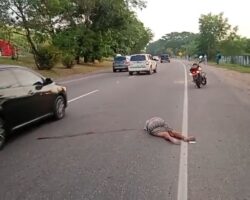 Woman struck and killed by taxi while crossing highway